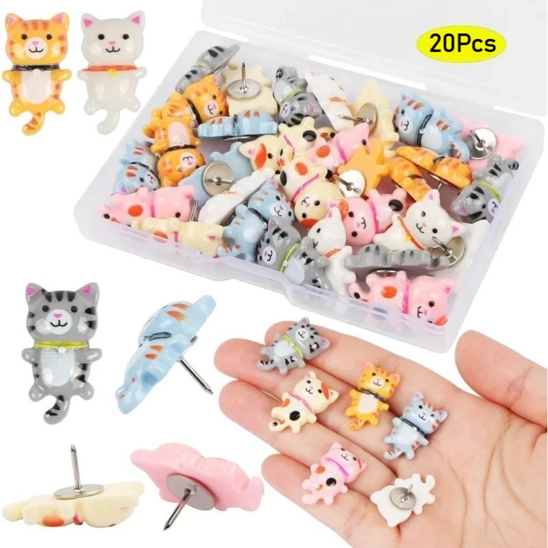 Bulletin Board Cork - 20 Buah Pin Tekan Kucing Resin