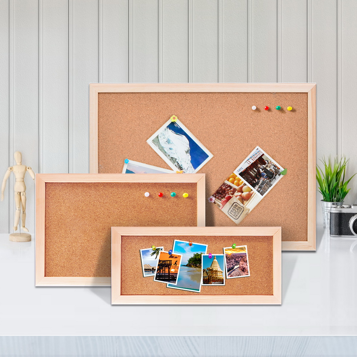 Bulletin Board Cork - Papan Pesan Bingkai Kayu Pinus Vintage