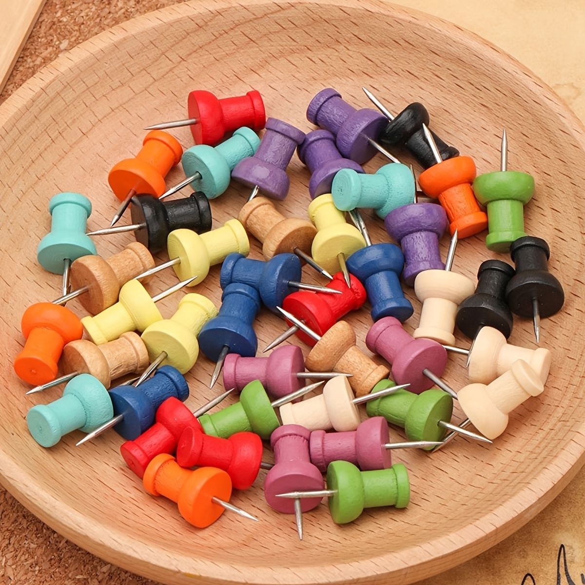 50 Buah Pin Dorong Kayu Warna- - Bulletin Board Cork ulasan dan harga